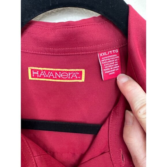 Havanera Mens Red Black Shirt‎ XX-Large short sleeve button up viscose collared - Picture 3 of 6